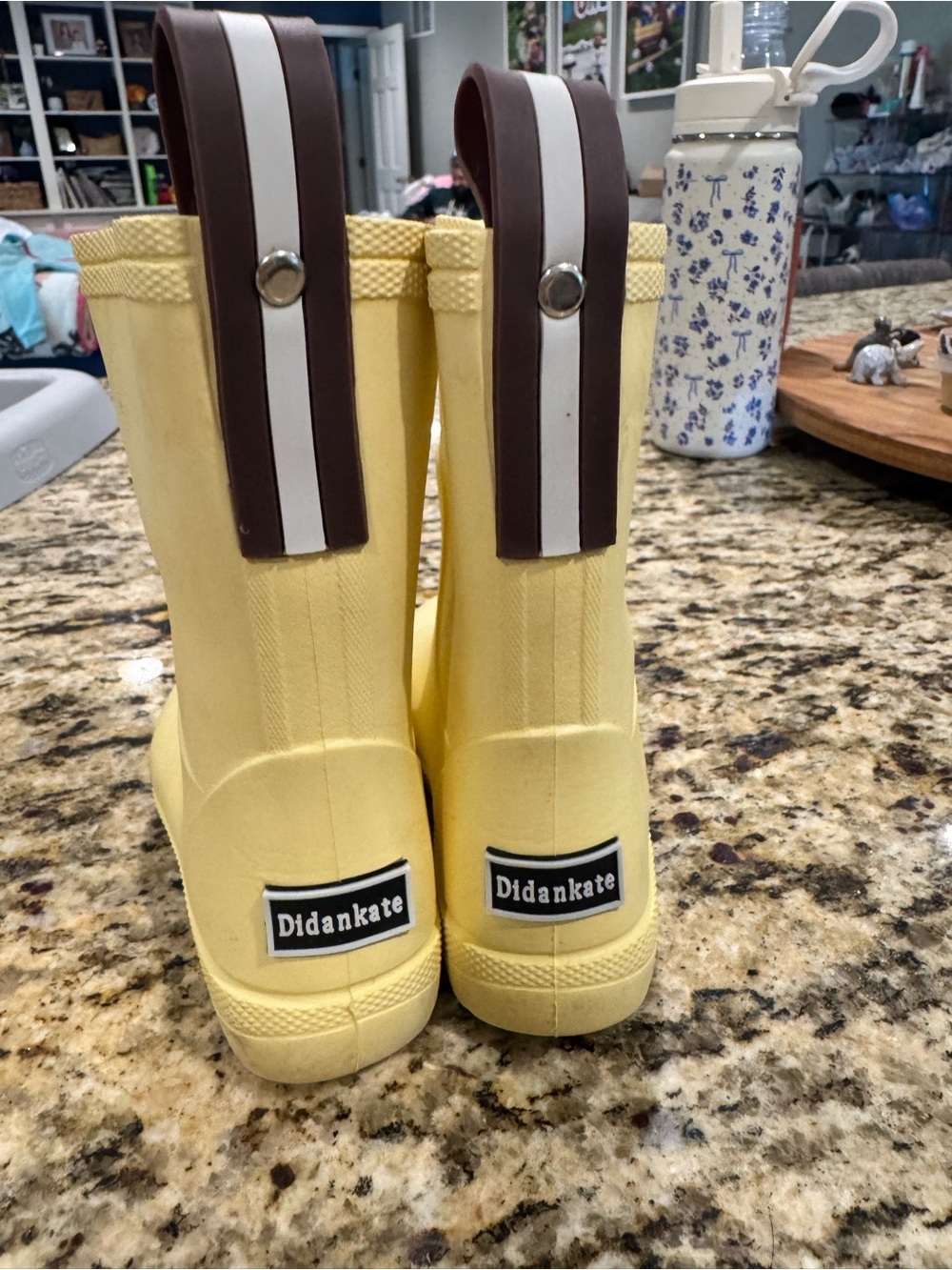 Kids Yellow Rain Boots with Brown Straps